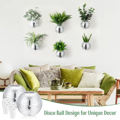 Maxcheck 2 Pcs Disco Ball Planter 4.7 Inch Mirror Disco Ball Wall, Silver