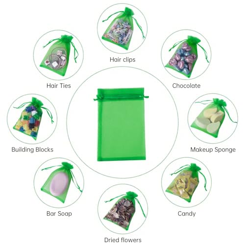 YHJZ 100PCS Dark Green Organza Bags, 4x6 Inch Small Mesh Bags Drawstring, Jewelry Gift Bags for Birthday Party, Treats, Wedding - color: Grass Green