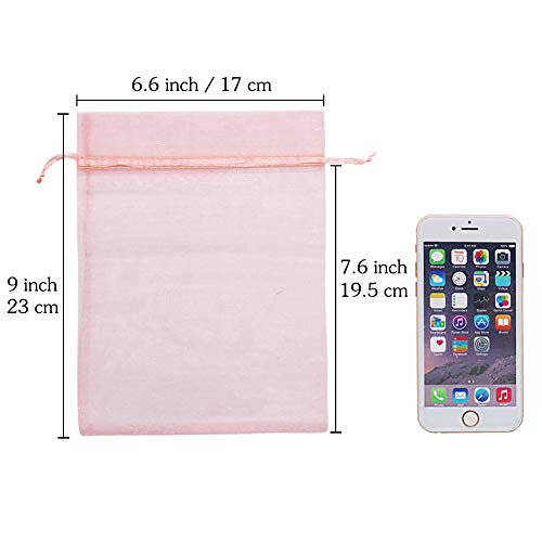 HRX Package 100pcs Mesh Organza Bags 6x9 in for Gift Giving, Large (Pink) - color: Blush Pink