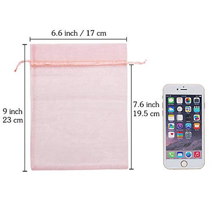 HRX Package 100pcs Mesh Organza Bags 6x9 in for Gift Giving, Large (Pink) - color: Blush Pink