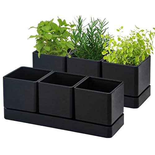 D'vine Dev 2-Pack Plastic Herb Garden Planter Set, Black, 76-V-B-2 - color: Black, size: 24"