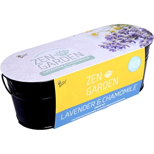 Buzzy Seeds Chamomile & Lavender Zen Grow Kit, Metal Windowsill Planter - color: Black