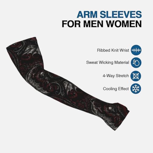 FREEHOTU Gardening Arm Sleeves for Women Men - color: Bat Paisley Skull Red