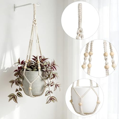 Mkono Macrame Plant Hanger Indoor, 29 Inch Hanging Planter Holder Ivory - color: Ivory