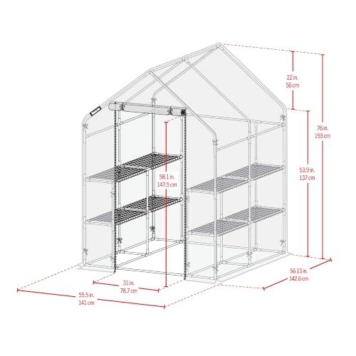 Miracle-Gro Walk-in Greenhouse, Removable Shelves, Transparent, 4'8" Square - size: 4'8" x 4'8" x 6'5" - Translucent