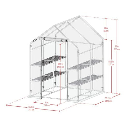 Miracle-Gro Walk-in Greenhouse, Removable Shelves, Transparent, 4'8" Square - size: 4'8" x 4'8" x 6'5" - Translucent