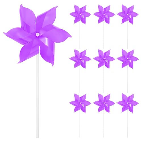 M METERXITY 10-Pack Six Blades Rainbow Pinwheels, 9.1 Inch Plastic Wind Spinners Outdoor Flower Windmill for Party Decorations/Yard/Garden, Toy Wind Spinners [Purple] - color: Purple
