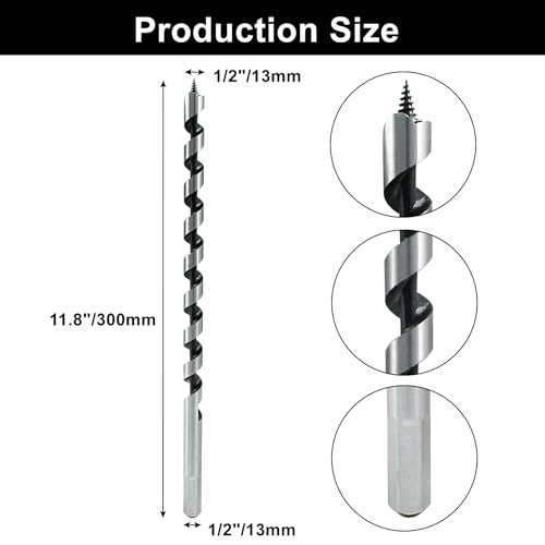 Muretnze 1/2 Inch x 12 Inch Long Auger Drill Bit for Wood - size: 1/2 Inch Diameter x 12 Inch Length