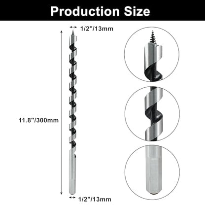 Muretnze 1/2 Inch x 12 Inch Long Auger Drill Bit for Wood - size: 1/2 Inch Diameter x 12 Inch Length