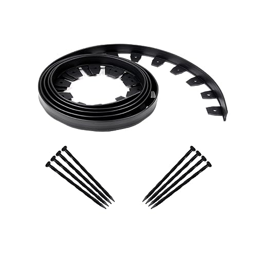 EasyFlex Heavy-Duty No-Dig Landscape Edging with Anchoring Spikes, 1.7 in. Tall Straight Top Commercial Grade Plastic Garden Border, 20 Foot Kit, Black - size: 20 Foot, style: Heavy Duty