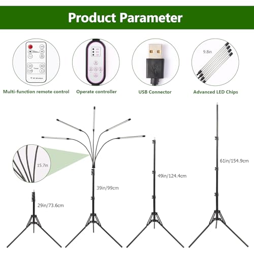 Grow Light with Full Spectrum & Dual Timer, Adjustable Tripod & Gooseneck for Personalized Plant Lighting USB