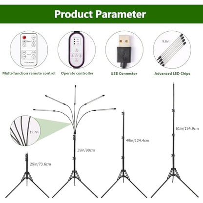 Grow Light with Full Spectrum & Dual Timer, Adjustable Tripod & Gooseneck for Personalized Plant Lighting USB