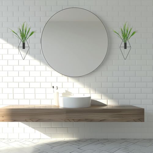 6Pcs Iron Diamond Wall-Mounted Vase Black Wall Decor Hanging Planter with Artificial Grass Greenery Indoor Plants Holder Wall Decoration for Bathroom Bedroom Living Room Decor