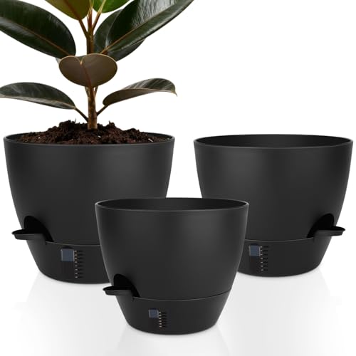 QRRICA 9/10/12 Inch Self Watering Pots for Indoor & Outdoor Plants - color: Pure Black, size: 12/10/9 Inch