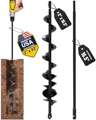 Auger Drill Bit for Planting 2x32'' - with Extension -3/8'' Hex Drive Drill - size: 2" x 32" (1 Bit)