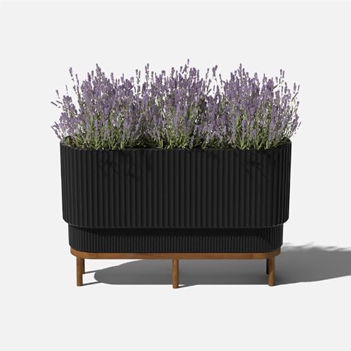 Veradek Demi Series Raised Long Planter - Wide Planter with Stand - color: Black/Brown, size: 30 inch