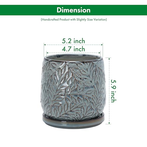 D'vine Dev Embossed Leaves Ceramic Planter, 5 in, Graphite Blue, 27-A-V-9 - color: Graphite Blue, size: 5 Inch