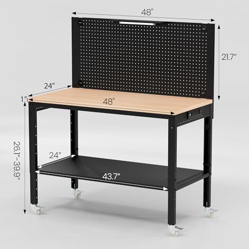 Antifir 48" Adjustable Garage Workbench with Under Shelf & Metal Pegboard - size: 48x24" Double Decked