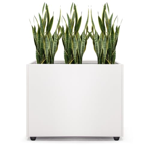 Planter Box Rectangular Block - 16×12×12IN Galvanized Steel Metal Long Box Planter Easy Installation Modern Outdoor Tall Planters All-Weather Use with Drainage Holes for Patio/Porch(White) - color: White, size: Small-Assemble