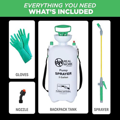 REALWORK 3-Gallon Handheld Tank Sprayer with Carry Handle and Shoulder Strap for Pests & Weeds, Watering Garden, and Spraying Plants, in Translucent White - size: 3 gallon