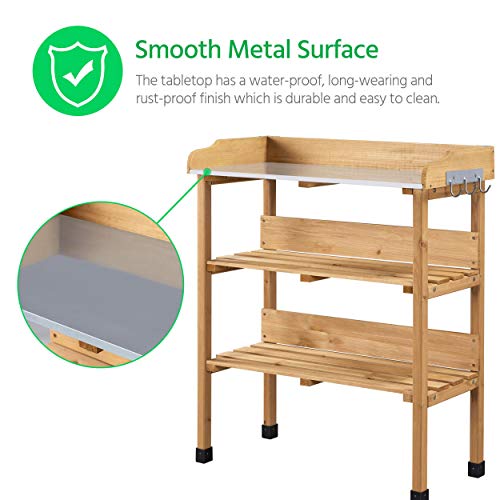 Yaheetech Potting Bench Outdoor Console Table w/3-Tier Storage,Natural Wood - color: Natural Wood