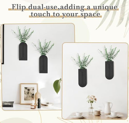 Dahey Wood Wall Planter Vase with Fake Eucalyptus Plants Boho Wall Decor - color: Black
