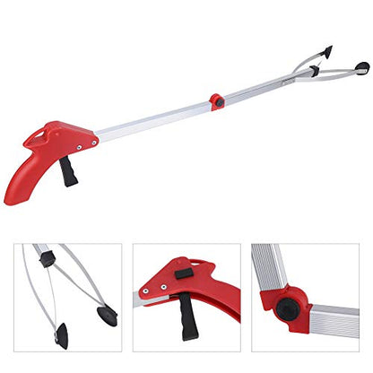 31.5in Reacher Grabber Tool, Lightweight Folding Claw - color: Red Handle