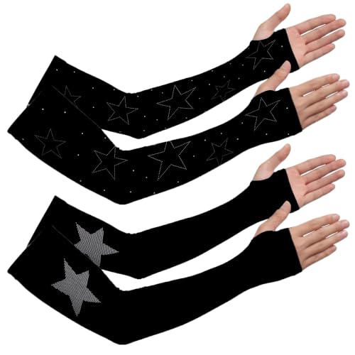 iRudyard Gardening Sleeves Farmers Defense Sleeves Sun Uv Protection Cooling Arm Covers With Thumb Hole for Women Men 2Pcs - color: Star