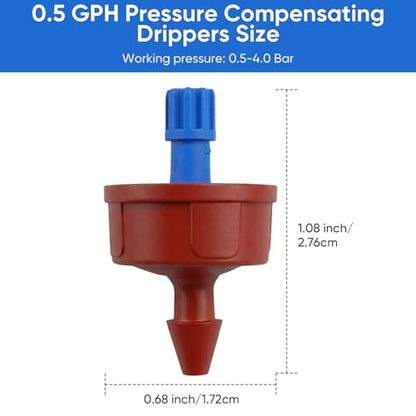 0.5 GPH Drip Irrigation Emitters Pressure Compensating for 1/4" Tube 60pcs - size: 60pcs 0.5 GPH