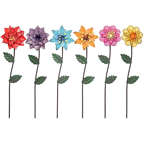 YEAHOME Garden Decor for Outside, 6 Pack Flower Garden Stakes Outdoor Decor Metal Shaking Head Yard Art, Weather Proof Flower Stakes for Yard Porch Lawn Pathway Pot Decorations(Multi-Color) - color: Colorful