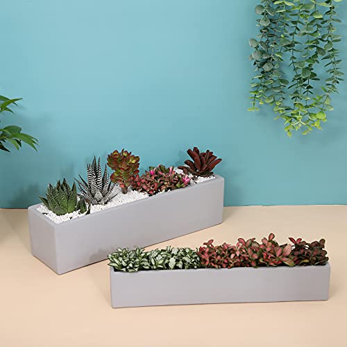 14.5-Inch Grey Rectangle Concrete Succulent Planter Windowsill Boxes - size: Small