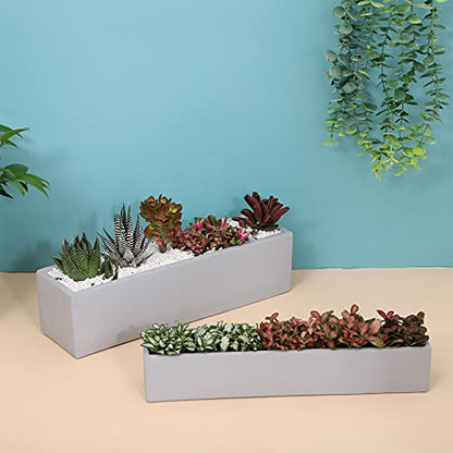 14.5-Inch Grey Rectangle Concrete Succulent Planter Windowsill Boxes - size: Small