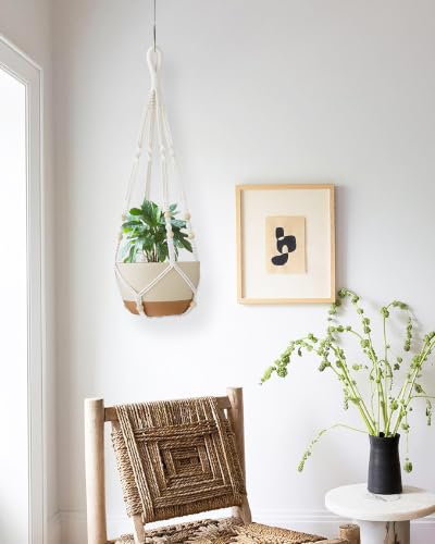 35 Inch Macrame Plant Hanger Indoor Hanging Plant Holder Ivory 1Pc