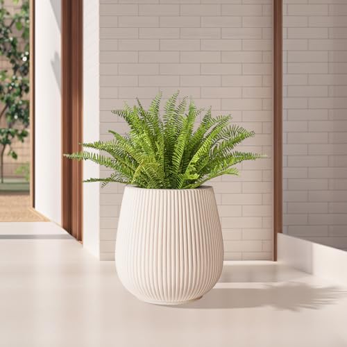 16" Pear-Shaped Fluted Planter - Handmade Fiberglass Composite - color: Off White, size: Pear-shaped