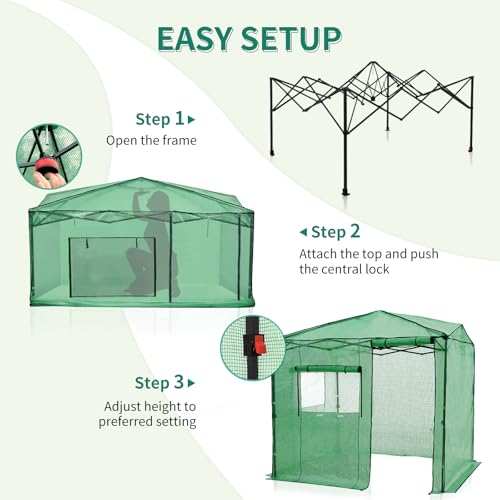 EAGLE PEAK 6x8 Easy Setup Pop Up Greenhouse, Side Door Design, Clear/Green - color: Clear/Green, size: 6x8