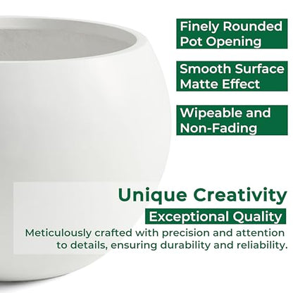 21.3"Dia x 14.8"H Extra Large Fiberstone Sphere Planter, White Round Pots - color: White, size: Extra Large