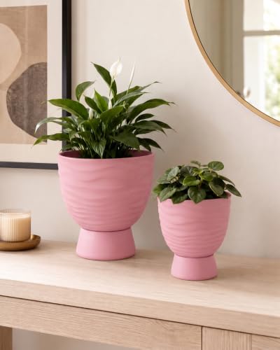 vensovo Pink Terracotta Self Watering Plant Pots, 6 and 8 Inch with Saucers - color: Terracotta2