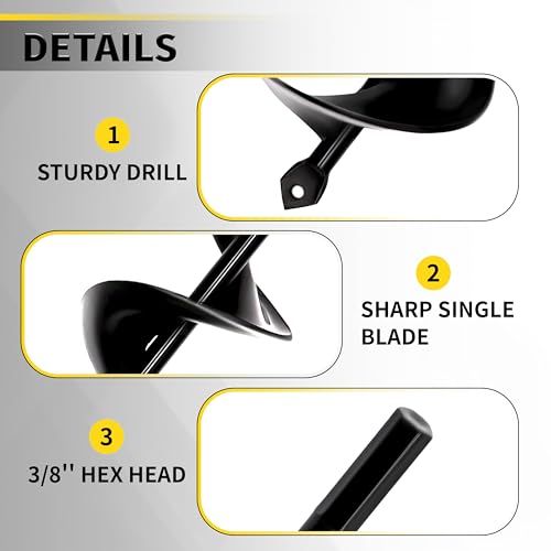 3" x 24" Garden Auger Drill Bit for Planting and Post Hole Digging - Upgraded Spiral Design, Solid Shaft - Hex Driver Drill Compatible - color: 3"x24"-Black