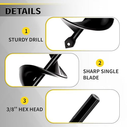3" x 24" Garden Auger Drill Bit for Planting and Post Hole Digging - Upgraded Spiral Design, Solid Shaft - Hex Driver Drill Compatible - color: 3"x24"-Black