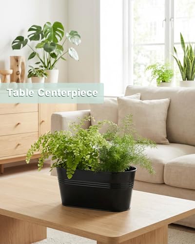 11 Inch Railing Planter Box, 5 Pack Metal Hanging Planters with Hooks - color: Black