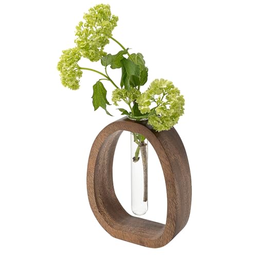 Acacia Small Wood Vase, Glass Tube Plant Propagation Station, MCM Decor - size: Large Single Tube