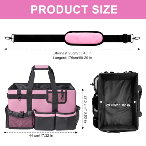 17 Inch Extra Large Cleaning Caddy Bag for Housekeepers, Pink Tool Bag - color: Pink, size: Extra Large