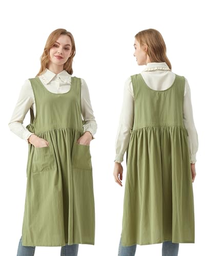 Nanxson Cotton Apron Women Split Plus Size Bib with Pockets - color: Green
