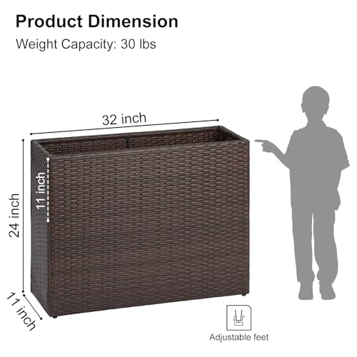 SUNNYPARK Large Rectangular Planter for Outdoor Rattan Block Box 32x11x24'' - color: Brown