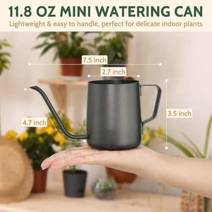 Small Watering Can Indoor Plants 12 OZ Mini Watering Can Stainless Steel - color: Black