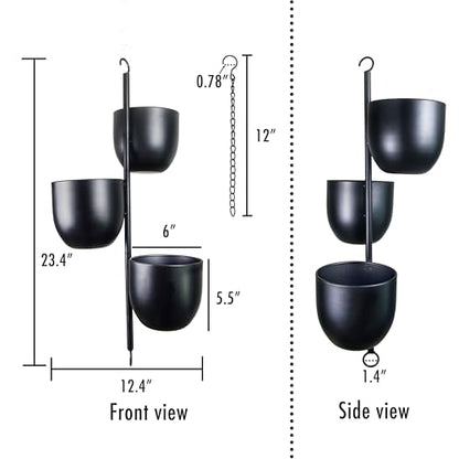 3-Tier Metal Hanging Planter with 6 Inch Oval Pots - Black Modern Triple Tiered Plant Hanger - Vertical Stackable Wall and Ceiling Mount Holder for Indoor and Houseplants - size: Triple-Tier