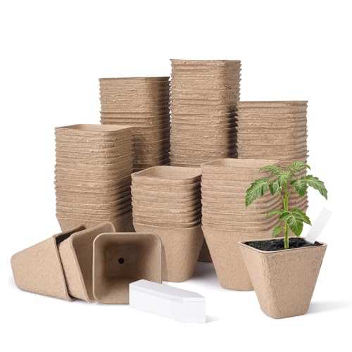 3.15 Inch Peat Pots 120 Pack, Square Seed Starting Pots with Plant Labels