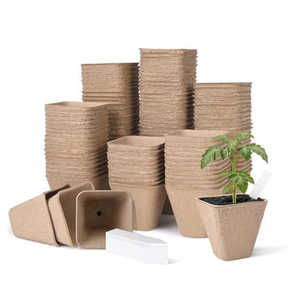 3.15 Inch Peat Pots 120 Pack, Square Seed Starting Pots with Plant Labels