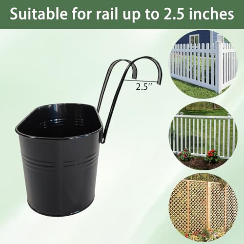 6 Pack 12" Metal Balcony Fence Railing Planters for Outdoor, Oval Black - color: Oval-black