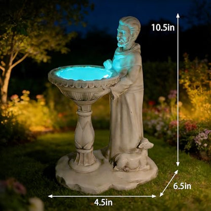 Sheaifun Solar St Francis Garden Statue Outdoor Decor with Bird Bath Feeder - style: St Francis